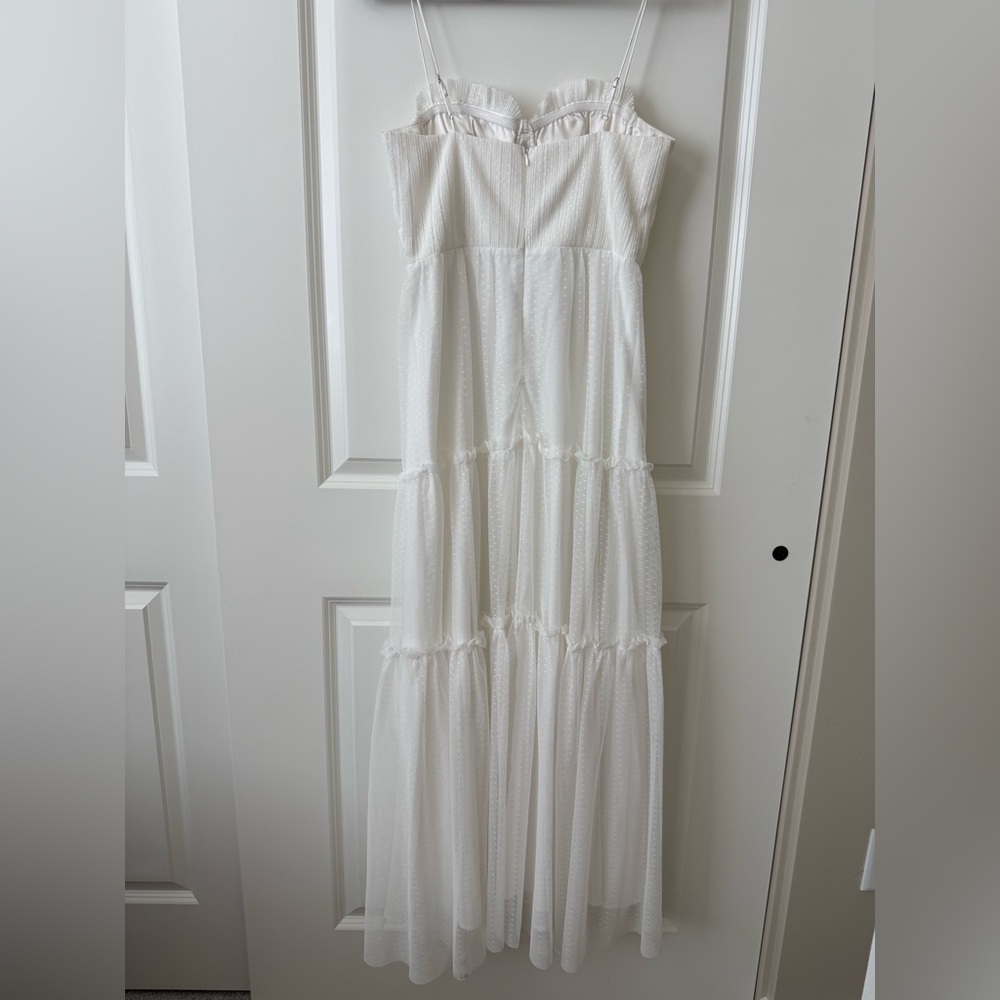 Selfie Leslie White Mesh Overlay Tiered Bustier Maxi Dress - Picture 5 of 6